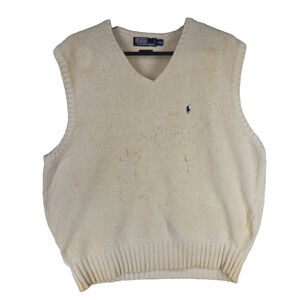 Vtg Polo Ralph Lauren Vest Mens XL Beige Preppy Grandpa Academia Christmas y2k